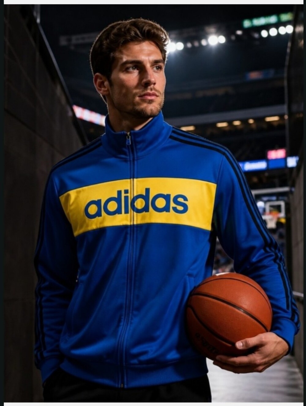 adidas Blue Track Jacket with Yellow Chest Panel